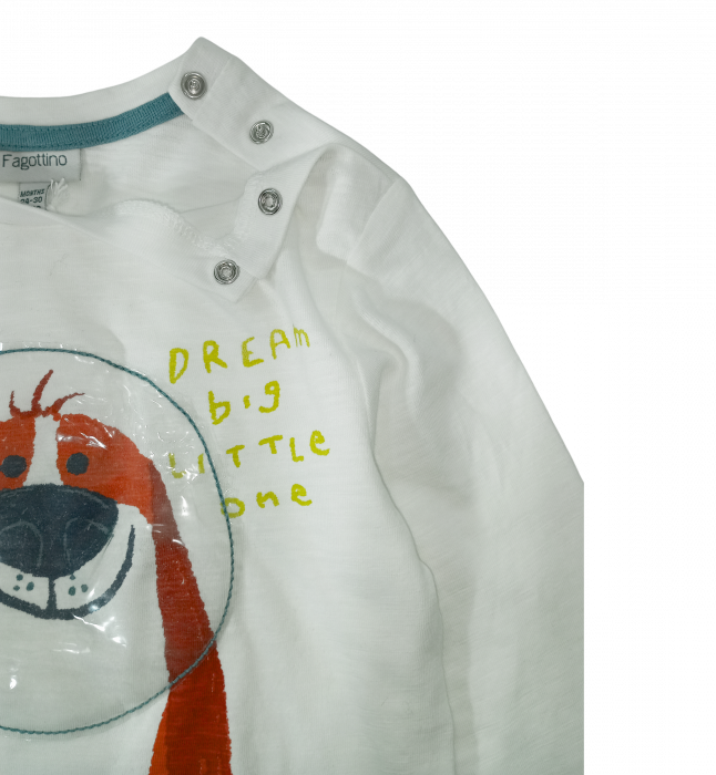 Bluza cu maneca lunga baieti, OVS, imprimeu catel astronaut, Bumbac, Alb, 92 cm, 2-3 ani [6]