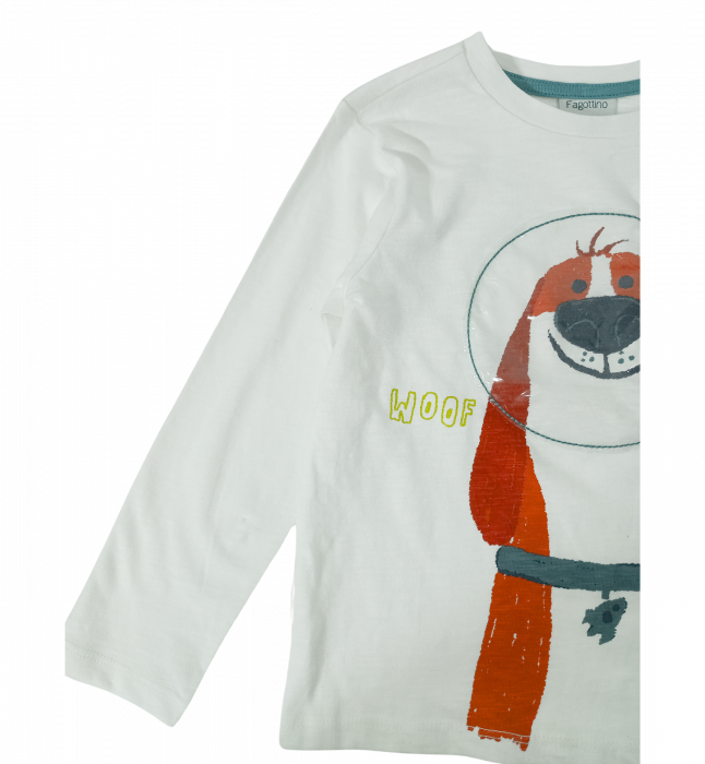 Bluza cu maneca lunga baieti, OVS, imprimeu catel astronaut, Bumbac, Alb, 92 cm, 2-3 ani [5]