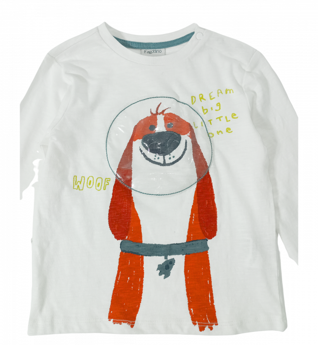 Bluza cu maneca lunga baieti, OVS, imprimeu catel astronaut, Bumbac, Alb, 92 cm, 2-3 ani [2]