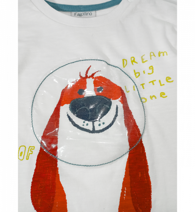 Bluza cu maneca lunga baieti, OVS, imprimeu catel astronaut, Bumbac, Alb, 92 cm, 2-3 ani [3]