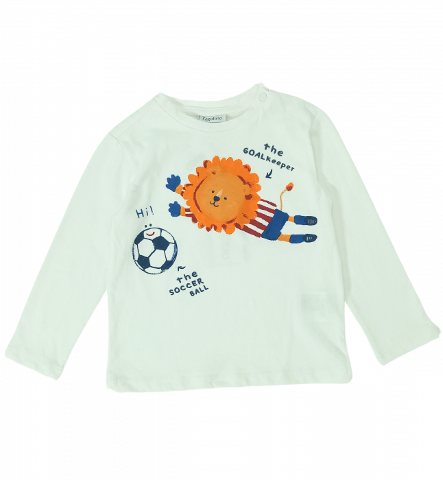 Bluza baieti, OVS, imprimeu cu leu fotbalist, Bumbac organic, Alb, 80 cm, 12-18 luni [1]