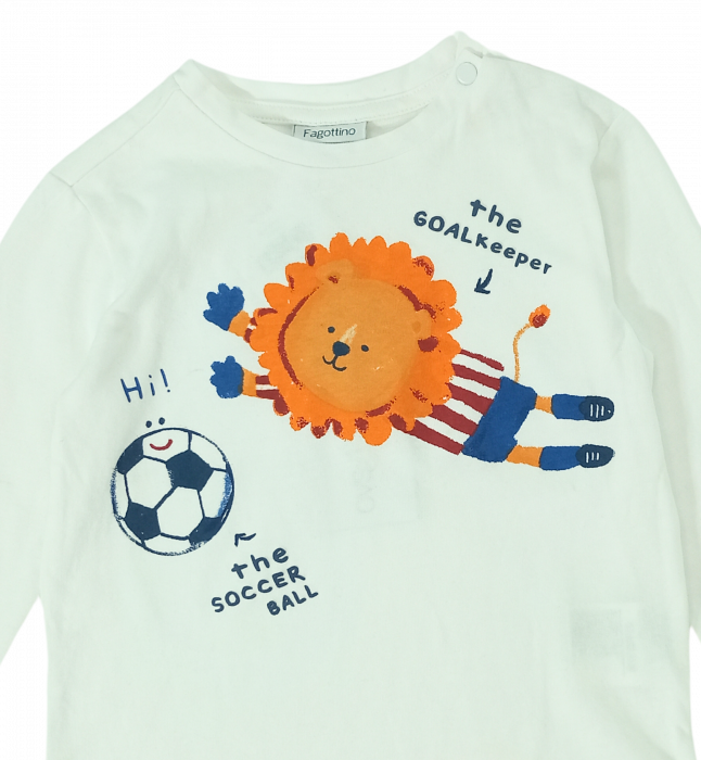 Bluza baieti, OVS, imprimeu cu leu fotbalist, Bumbac organic, Alb, 80 cm, 12-18 luni [3]