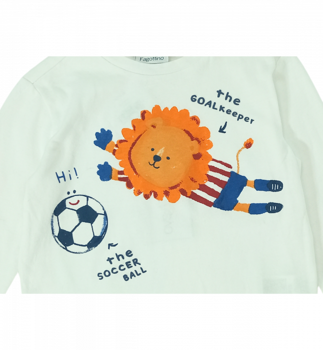 Bluza baieti, OVS, imprimeu cu leu fotbalist, Bumbac organic, Alb, 80 cm, 12-18 luni [2]