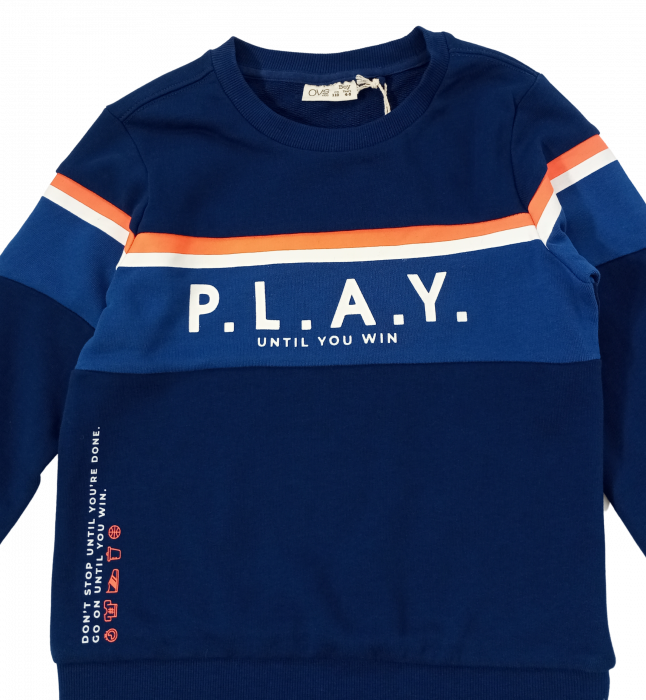 Bluza baieti, OVS, imprimeu cu text si dungi, Bumbac pur, Albastru, 110 CM, 4-5 ani [2]