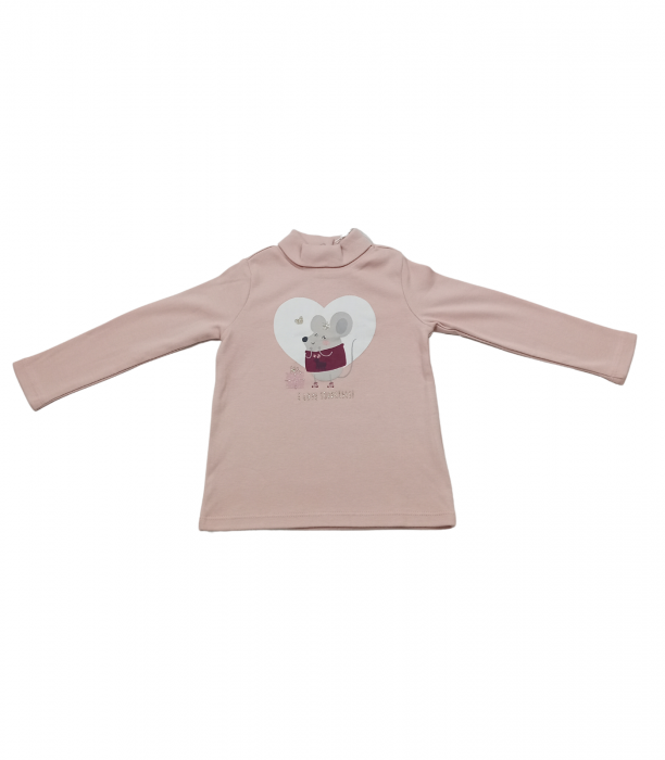 Bluza copii, OVS, cu guler inalt, imprimeu animal, bumbac, Roz pudrat, 80 cm, 12-18 cm [1]