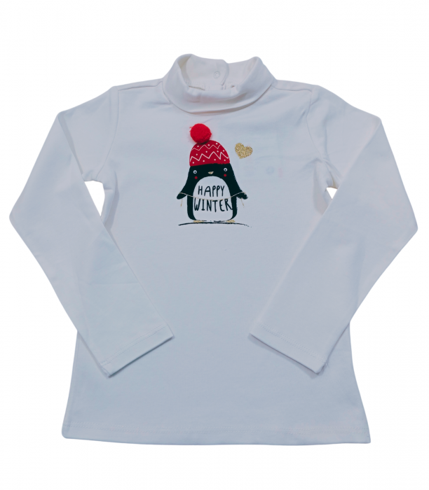 Bluza fete, OVS, pinguin, bumbac, alb, 98 cm, 2-3 ani [3]