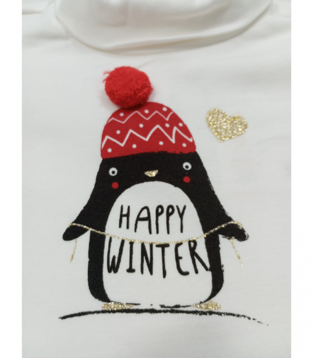 Bluza fete, OVS, pinguin, bumbac, alb, 98 cm, 2-3 ani [2]
