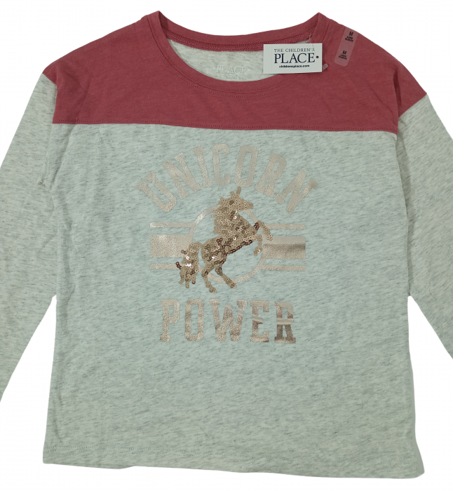 Bluza fete maneca lunga, The Children's PLACE, Unicorn power, Bumbac si poliester, 7-8 ani, M, [3]