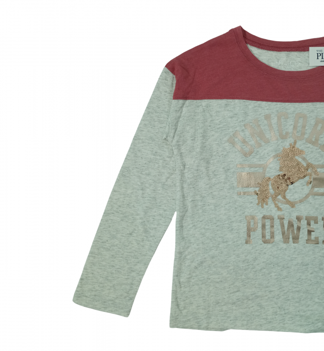 Bluza fete maneca lunga, The Children's PLACE, Unicorn power, Bumbac si poliester, 7-8 ani, M, [5]