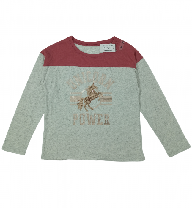 Bluza fete maneca lunga, The Children's PLACE, Unicorn power, Bumbac si poliester, 7-8 ani, M, [2]