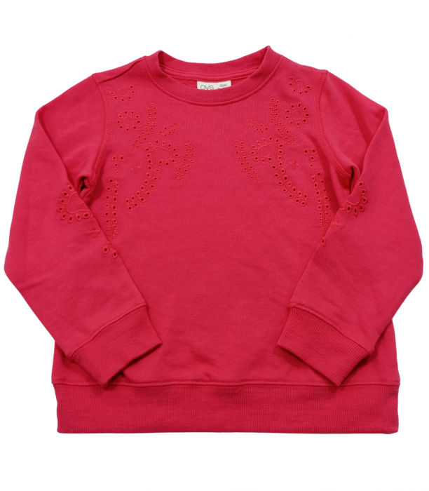Bluza fete, OVS, broderie florala, bumbac/poliester, roz, 110 cm, 4-5 ani [2]