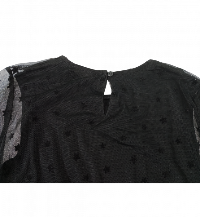 Bluza fete OVS - Dantelă cu Stele Brodate, Mâneci Translucide, Decupaj Posterior, Negru, 146 cm, 10-11 ani [2]