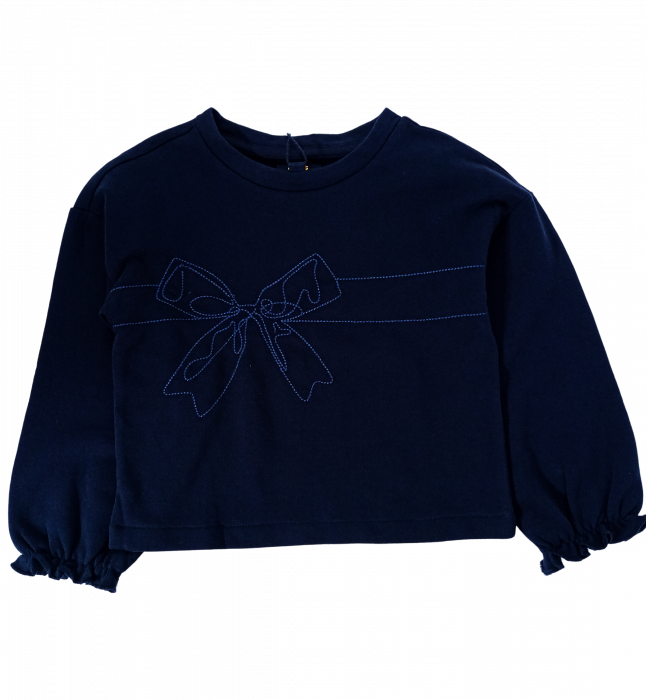 Bluza fete OVS - Fundă Brodată, Mâneci Elastice cu Volănașe, Bumbac 100%, Albastru Închis, [4]