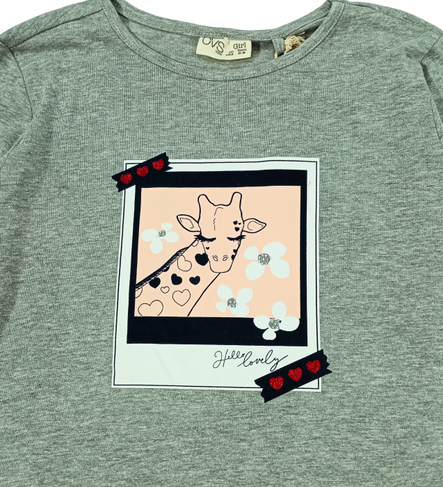 Bluza fete, OVS, girafa si flori, Bumbac organic, 8-9 ani [4]