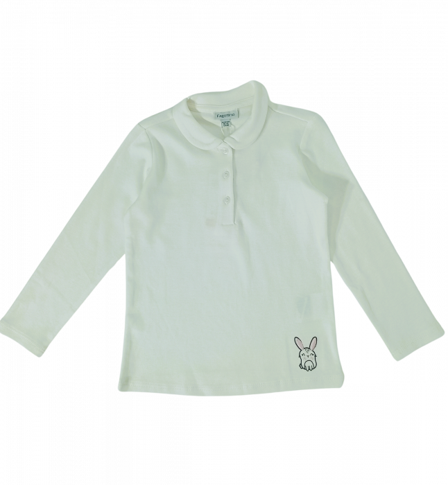Bluza fete OVS - Guler Rotund, Imprimeu și Broderie Iepuraș, Închidere pe Nasturi, Alb, Bumbac 100%, 74-86 cm [1]