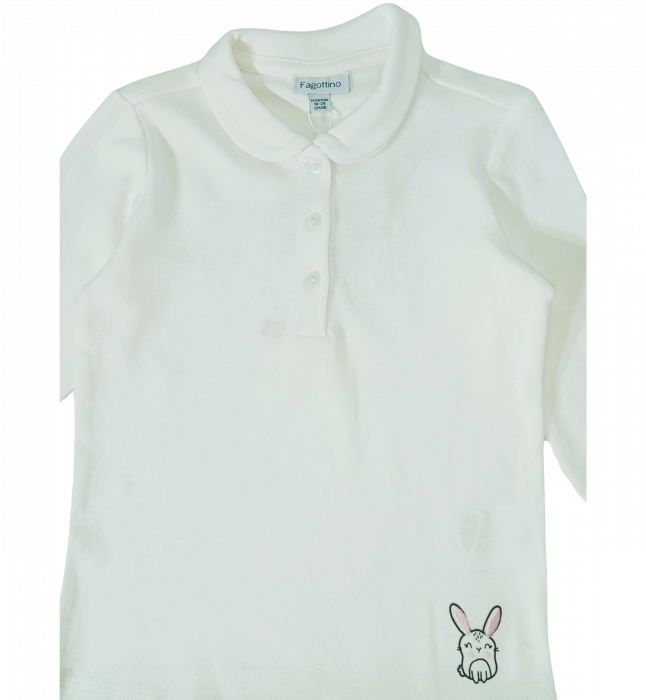 Bluza fete OVS - Guler Rotund, Imprimeu și Broderie Iepuraș, Închidere pe Nasturi, Alb, Bumbac 100%, 74-86 cm [2]