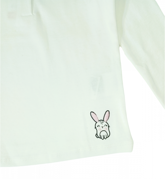 Bluza fete OVS - Guler Rotund, Imprimeu și Broderie Iepuraș, Închidere pe Nasturi, Alb, Bumbac 100%, 74-86 cm [3]