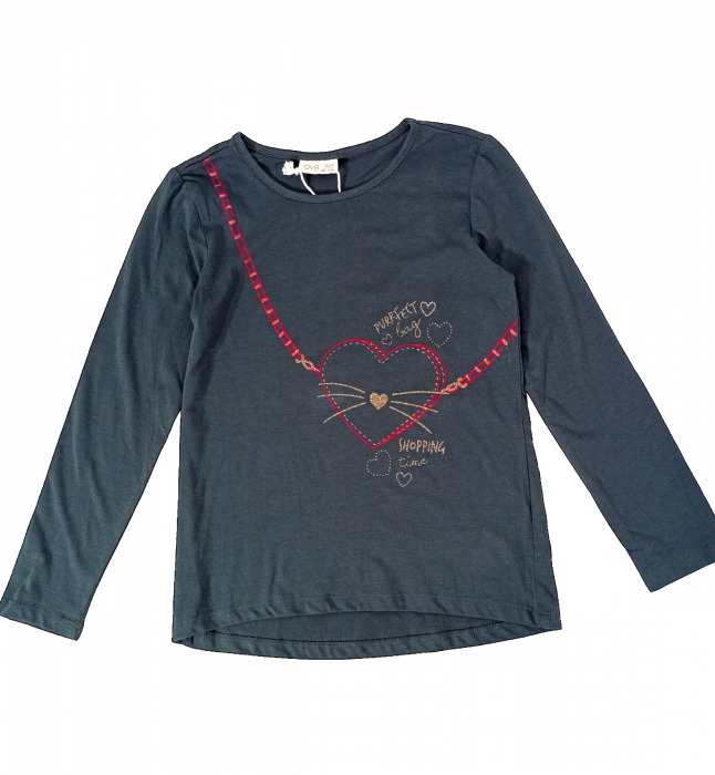 Bluza fete OVS - Imprimeu Decorativ Geantă Inimioară, Text și Detalii Sclipici, Bumbac pur 100% [3]