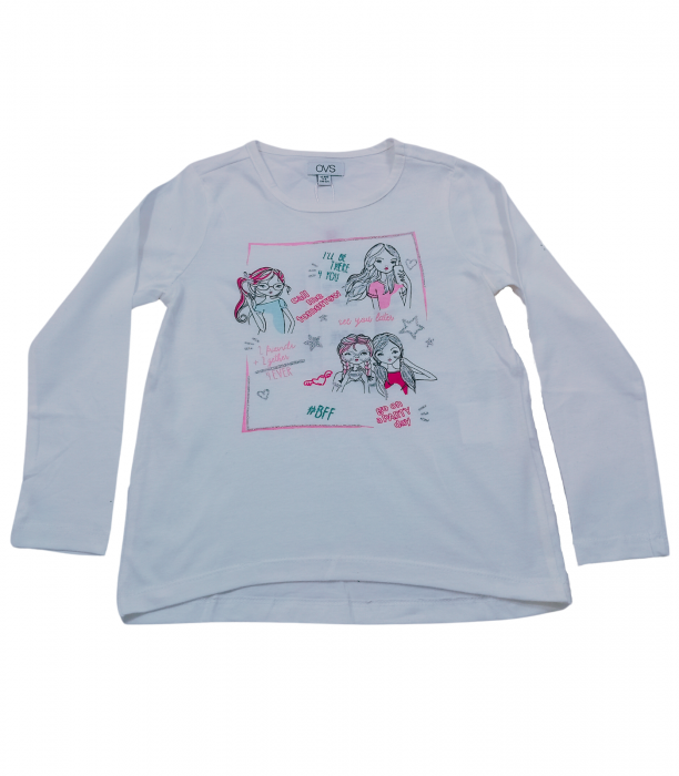 Bluza fete, OVS, imprimeu fashion, bumbac, Alb, 104 CM , 3-4 ani [2]