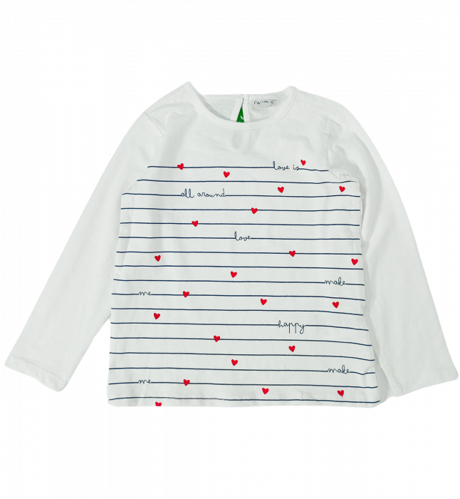 Bluza fete, OVS, imprimeu grafic cu dungi si inimioare, Bumbac organic, Alb, 92 CM, 2-3 ani [1]