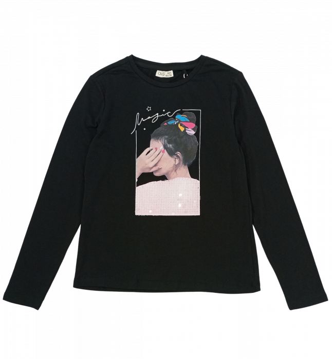 Bluza fete, OVS, imprimeu grafic cu paiete, Bumbac organic, 11-12 ani [3]