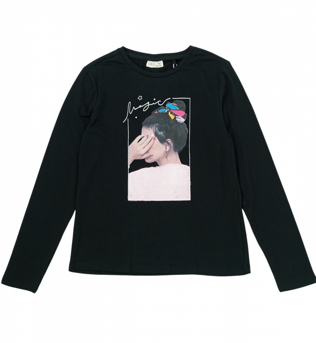 Bluza fete, OVS, imprimeu grafic cu paiete, Bumbac organic, 11-12 ani [1]