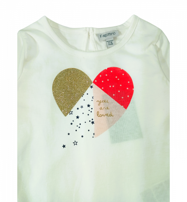 Bluza fete, OVS, Imprimeu grafic Inima, Bumbac organic, Alb, 80 CM, 12-18 luni [2]
