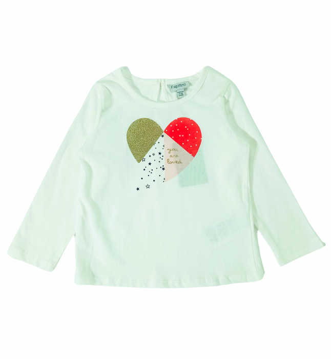 Bluza fete, OVS, Imprimeu grafic Inima, Bumbac organic, Alb, 80 CM, 12-18 luni [1]