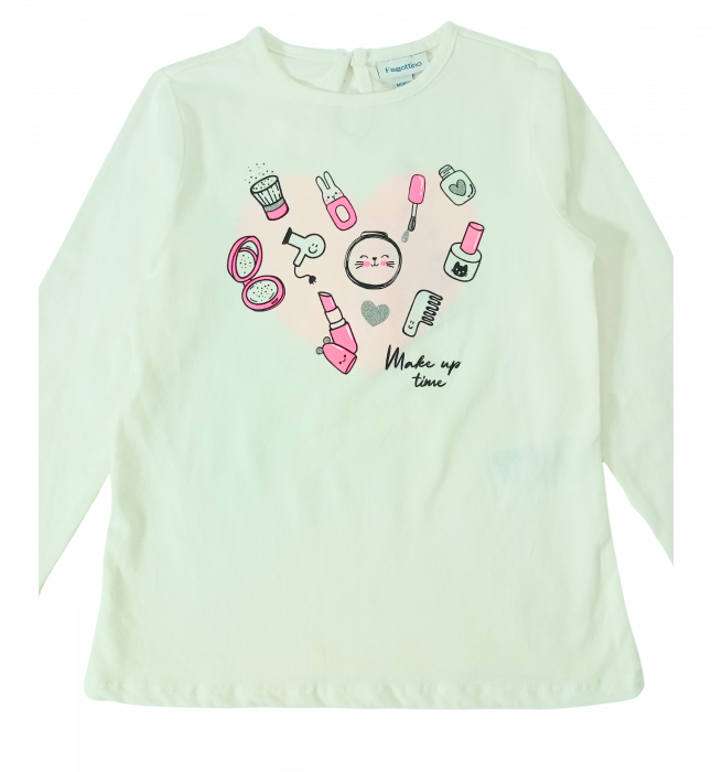 Bluza fete OVS - Imprimeu "Make Up Time", Bumbac și Elastan, Alb, 98 cm [2]