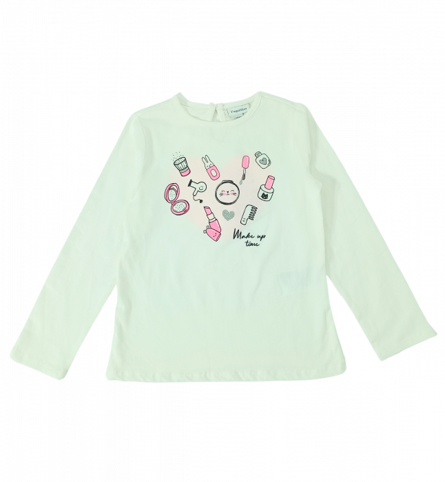 Bluza fete OVS - Imprimeu "Make Up Time", Bumbac și Elastan, Alb, 98 cm [3]