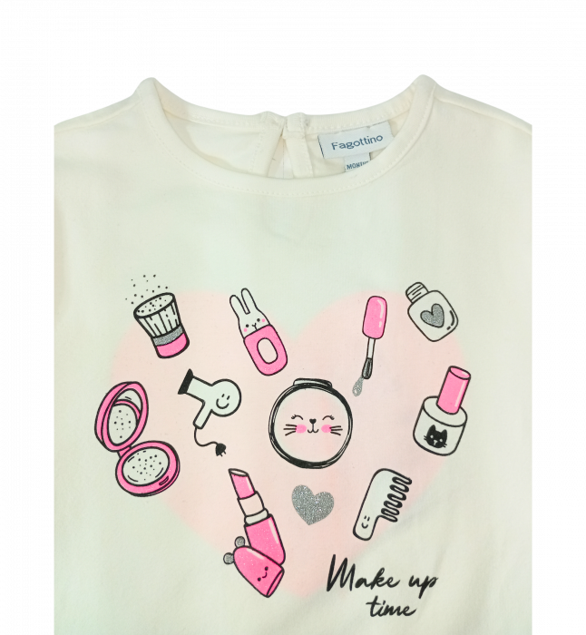 Bluza fete OVS - Imprimeu "Make Up Time", Bumbac și Elastan, Alb, 98 cm [4]