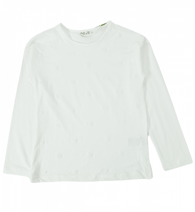 Bluza fete, OVS, inimioare brodate, Bumbac organic si elastan, Alb, 134 cm, 8-9 ani [2]