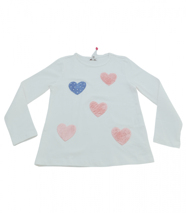 Bluza fete , OVS, inimioare plusate, bumbac, alb, 116 cm, 5-6 ani [2]