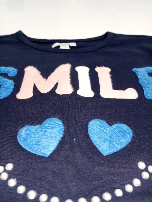 Bluza fete, OVS, SMILE, Bumbac si elastan, Albastru inchis, 128 CM, 7-8 ani [4]