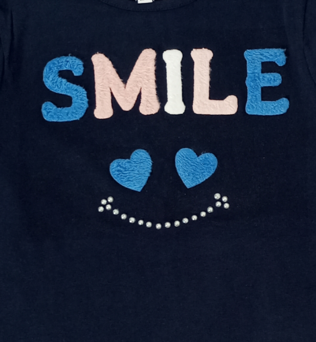 Bluza fete, OVS, SMILE, Bumbac si elastan, Albastru inchis, 128 CM, 7-8 ani [3]