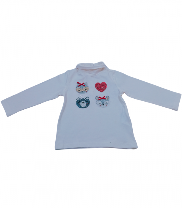 Bluza fetite, OVS, guler inalt si paiete, bumbac/elastan, Alb , 74 cm, 9-12 luni [1]