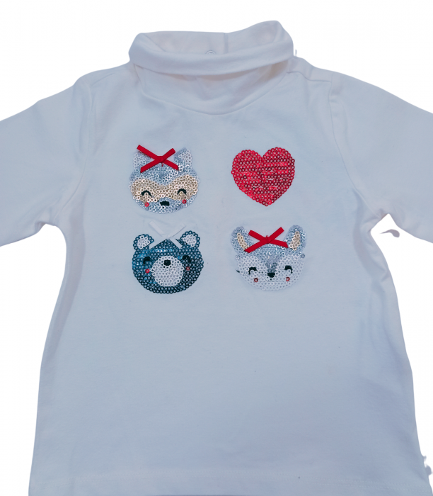 Bluza fetite, OVS, guler inalt si paiete, bumbac/elastan, Alb , 74 cm, 9-12 luni [3]