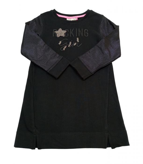 Bluza lunga fete,OVS, text brodat cu margele, bumbac BIO, Negru,104 cm, 3-4 ani [3]