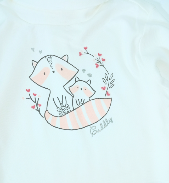Bluza pe gat fete, OVS, imprimeu ratoni, Bumbac organic, Alb laptos, 98 cm, 2-3 ani [2]