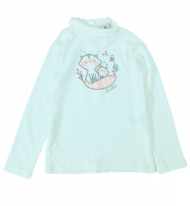Bluza pe gat fete, OVS, imprimeu ratoni, Bumbac organic, Alb laptos, 98 cm, 2-3 ani [1]