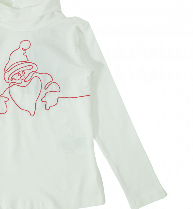 Bluza pe gat, fete, OVS, broderie Mos Craciun, Bumbac si elastan, Alb, 104 CM, 3-4 ani [3]