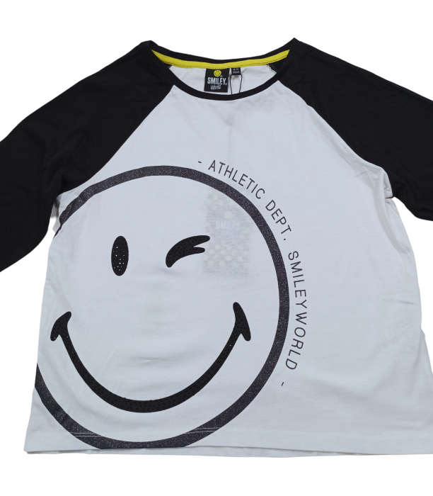 Bluza fete, Smiley World, imprimeu smiley face, bumbac, alb/negru 164 cm, 13-14 ani [3]