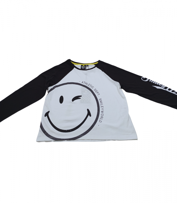 Bluza fete, Smiley World, imprimeu smiley face, bumbac, alb/negru 164 cm, 13-14 ani [2]