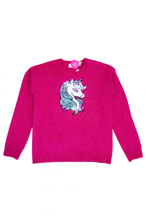 Bluza pentru fete, The Children's PLACE, unicorn cu paiete, tricotat, Poliester, Fucsia, 140-152 cm, 11-12 ani [2]