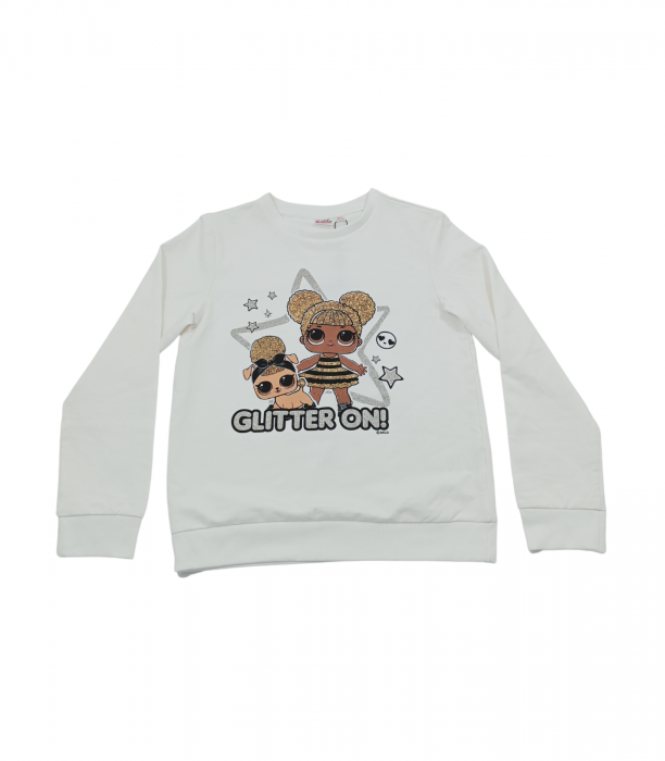 Bluza sport, LOL, imprimeu personaj, glitter, bumbac/elastan, Alb, 128 CM, 7-8 ani [1]