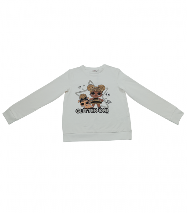 Bluza sport, LOL, imprimeu personaj, glitter, bumbac/elastan, Alb, 128 CM, 7-8 ani [2]