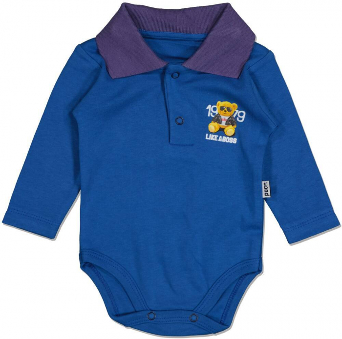 Body baieti, Puan Baby, Bear like a boss, Albastru inchis, 74 cm, 9-12 luni [1]