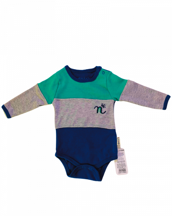 Body baieti cu maneca lunga, bumbac, verde,albastru, gri, 3-6 luni [1]