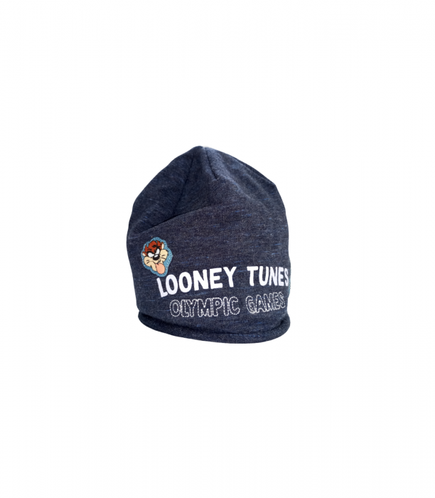 Caciula bebelusi, Looney Tunes, brodata, Bumbac organic, Albastru inchis, 42-44 CM, 6-9 luni [2]