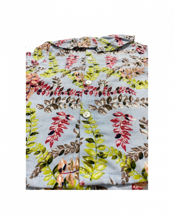 Camasa fete cu guler, albastru deschis, model frunze multicolore 6 luni / 65 cm [3]